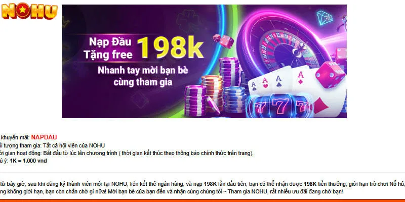 Điều kiện để nhận khuyến mãi NOHU